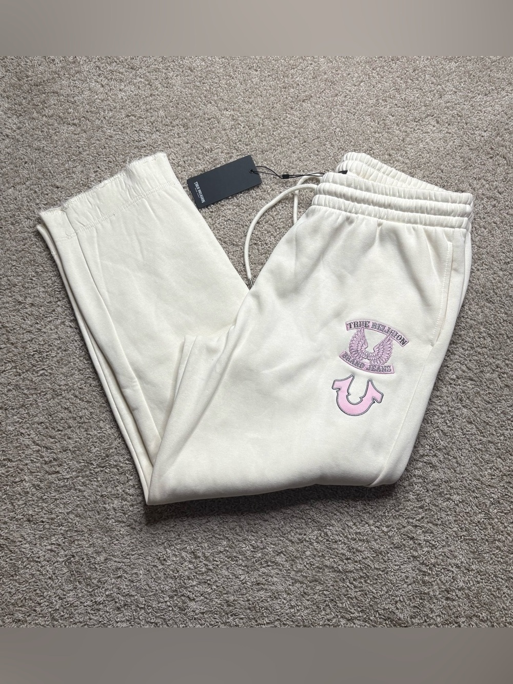 True Religion Cream Joggers with Pink Logo Detail